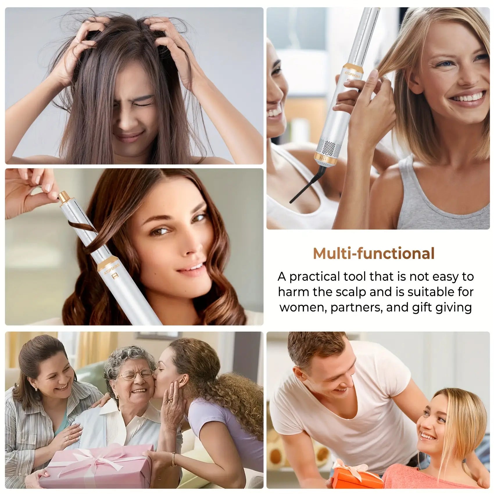 5-in-1 Heißer Haarbürste Multifunktionaler Haarstyler, Glätteisen Lockenstab Elektrischer Lockenwickler Bürste, EU Stecker, Haarstyling-Werkzeuge, Elegantes Styling-Tool, Metallisches Finish, Vielseitiges Styling-Tool, Modernes Styling-Tool, Langlebige Ko