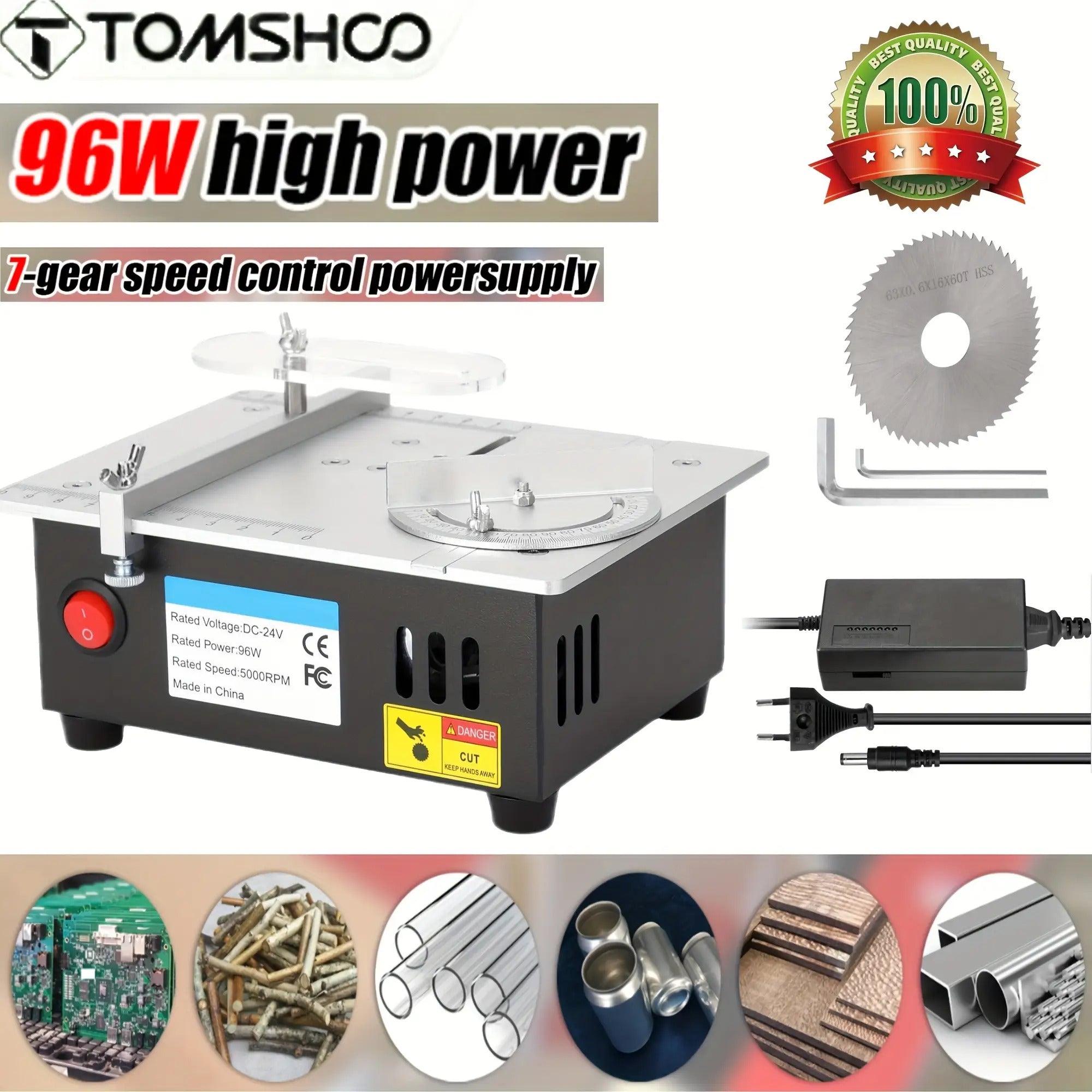 TOMSHOO Tragbarer Tischkreissäge 96W Kompakte Tischkreissäge 9000RPM Tischkreissäge Multifunktionale Tischkreissäge Elektrische Desktop-Sägen Kleine Haushalts-DIY-Sägenblatt Höhenverstellbarer Schneidwerkzeug Holzbearbeitungsmaschine