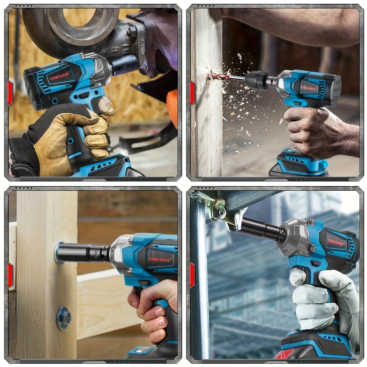 700N.m bürstenloser elektrischer Schraubenkopf, 1/2 Zoll Schraubendreherlose elektrische Bohrmaschinen-Set, 4 einstellbare Gänge für Auto-Reparaturen, Möbel- und Gerüstinstallationen, kompatibel mit ONEVAN-Batterien, Power-Tool-Geschenk für den Ehemann