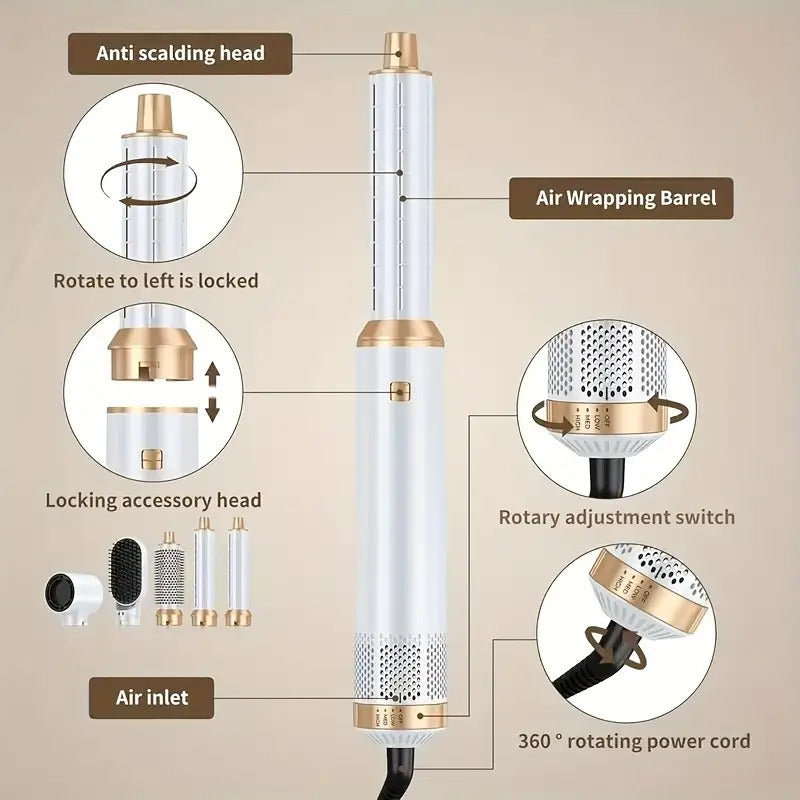 5-in-1 Heißer Haarbürste Multifunktionaler Haarstyler, Glätteisen Lockenstab Elektrischer Lockenwickler Bürste, EU Stecker, Haarstyling-Werkzeuge, Elegantes Styling-Tool, Metallisches Finish, Vielseitiges Styling-Tool, Modernes Styling-Tool, Langlebige Ko