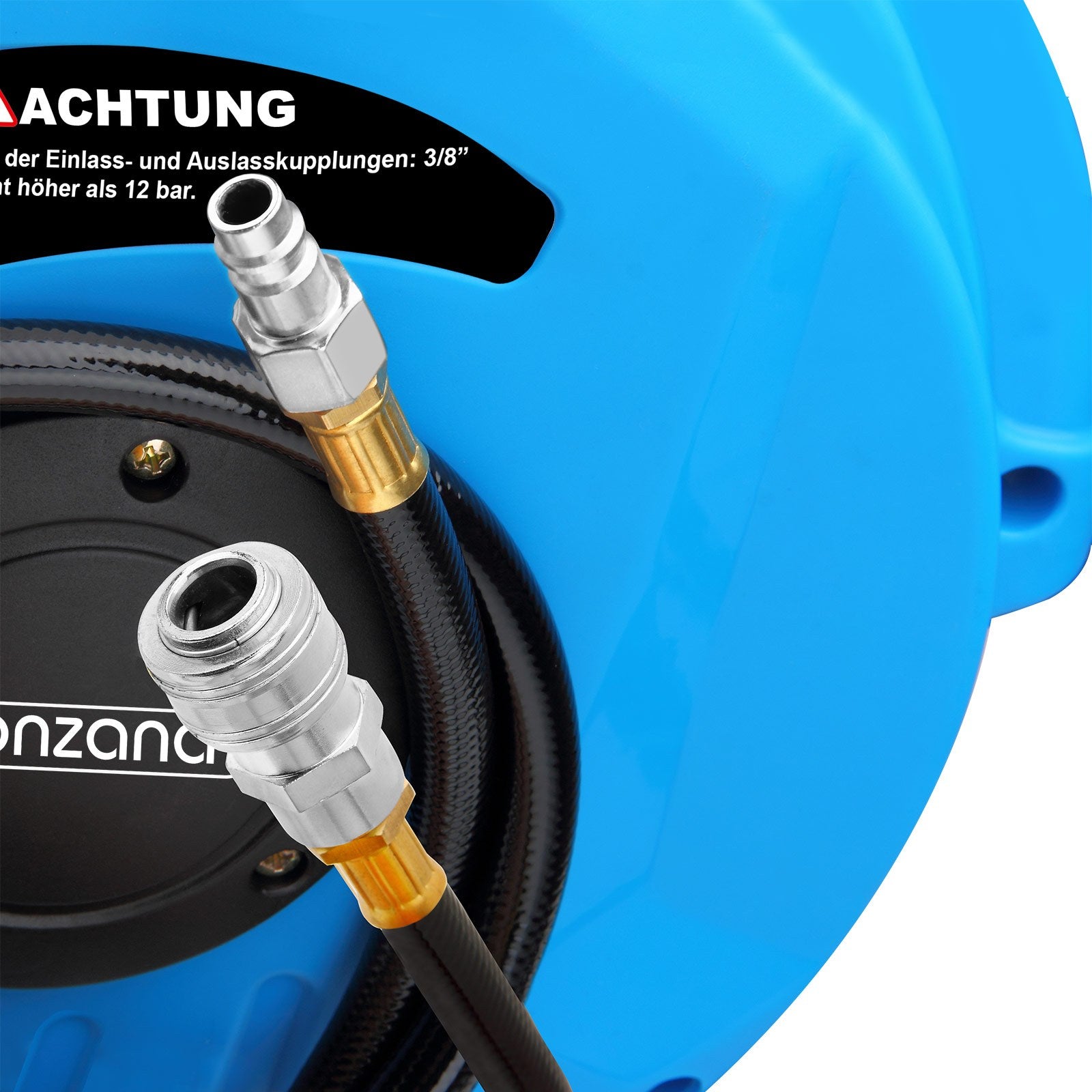 MONZANA® Druckluft Schlauchtrommel 10m+1m Automatischer Einzug 3/8 Zoll Anschluss 12 bar Ø12mm Automatik Schlauchaufroller Druckluftschlauch Wandhalterung