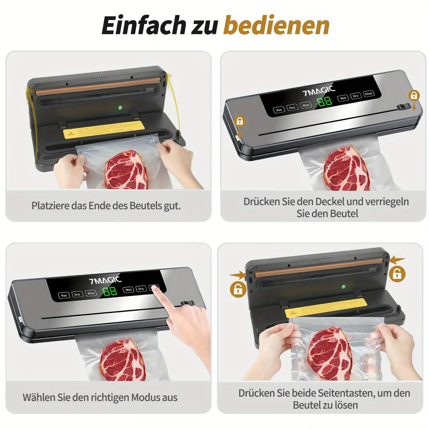 Vakuumiergerät mit 20 Vakuumbeuteln, 80KPA für Trocken- und Nasskonservierung, Automatisches Versiegelungssystem – Schnelle Kompakte Lebensmittelverpackungsmaschine, Multifunktionaler Kraft-Versiegler zur Frischhalteaufbewahrung