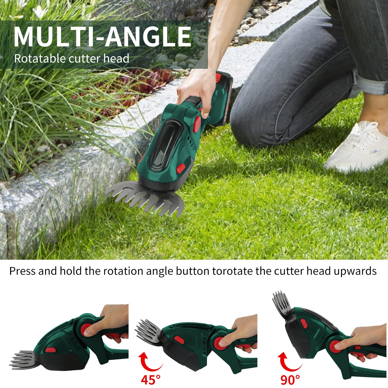 1 Set 24V Elektrischer Heckenmesser mit Akku, Haushalts 2-in-1 Gras- und Strauchschneider, 90° verstellbar, kabelloser wiederaufladbarer Strauchschneider, Unkraut- und Gartenschnitt für Rasen und Garten
