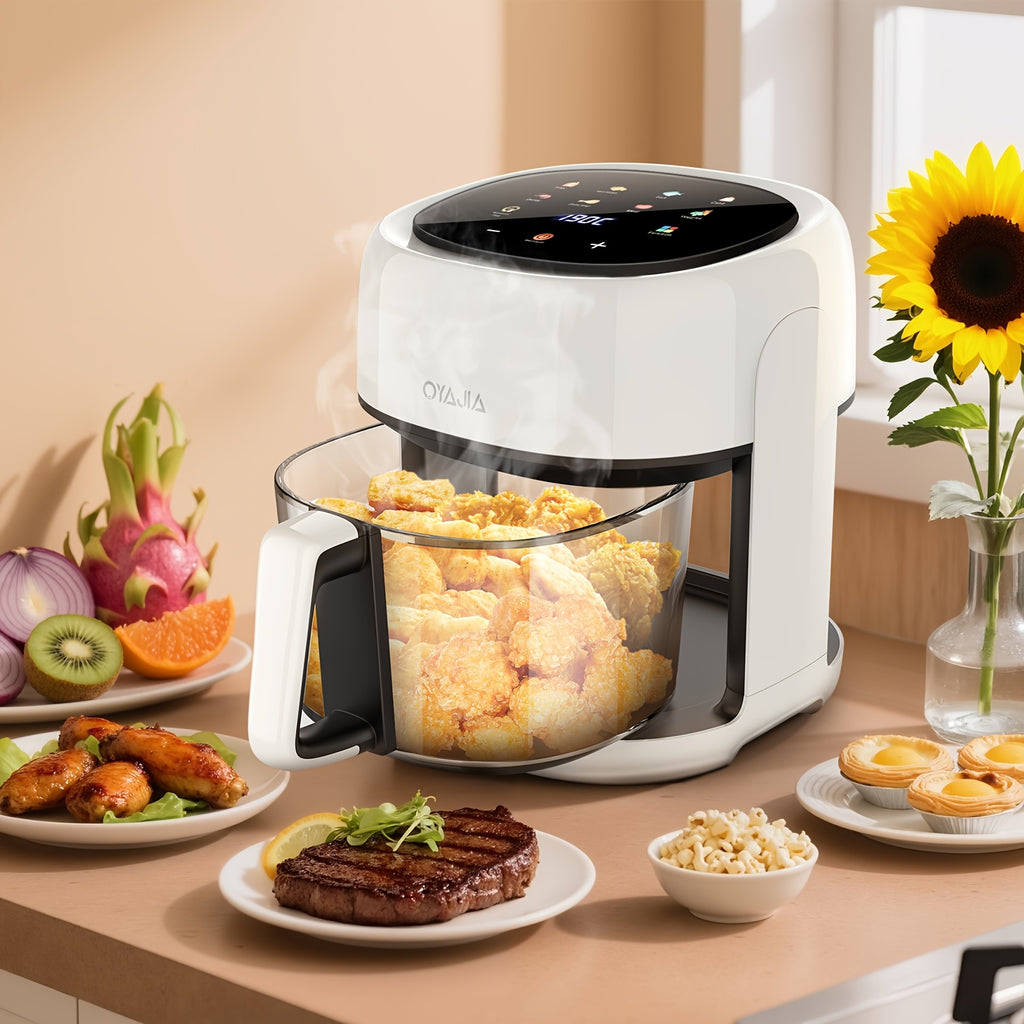 5L Großvolumige Heißluftfritteuse, Glas-Korb-Design, 1800W, 8 Touch-Voreinstellungen, Leicht zu Reinigen, Gesundes und Ölfreies Braten, Geeignet für Familientreffen & Küchengebrauch