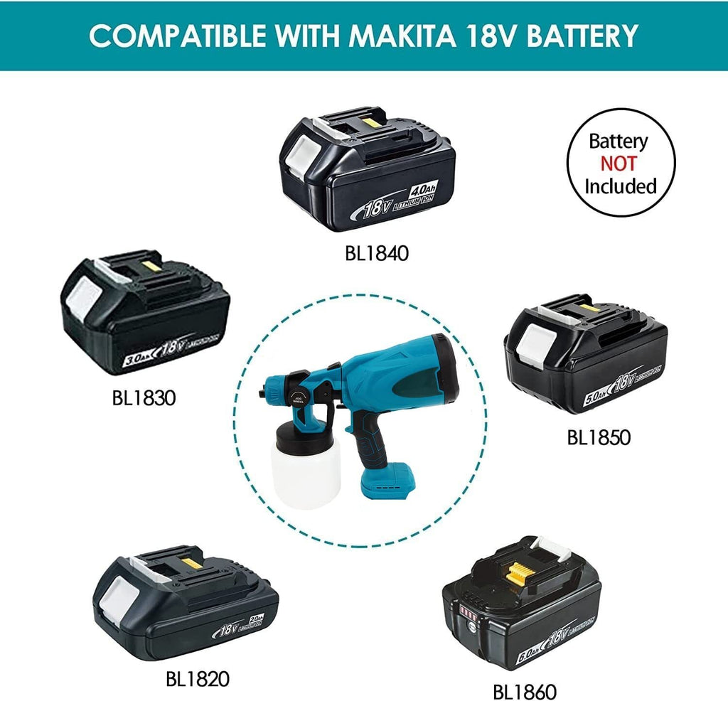 Spritzpistolen, Akku-Spritzgerät, Zaun- und Deckenspritzgerät, Handheld-Spritzpistole, 3 Spritzmuster, mit 2x 3000mAh Akkus, kompatibel mit Makita-Batterien