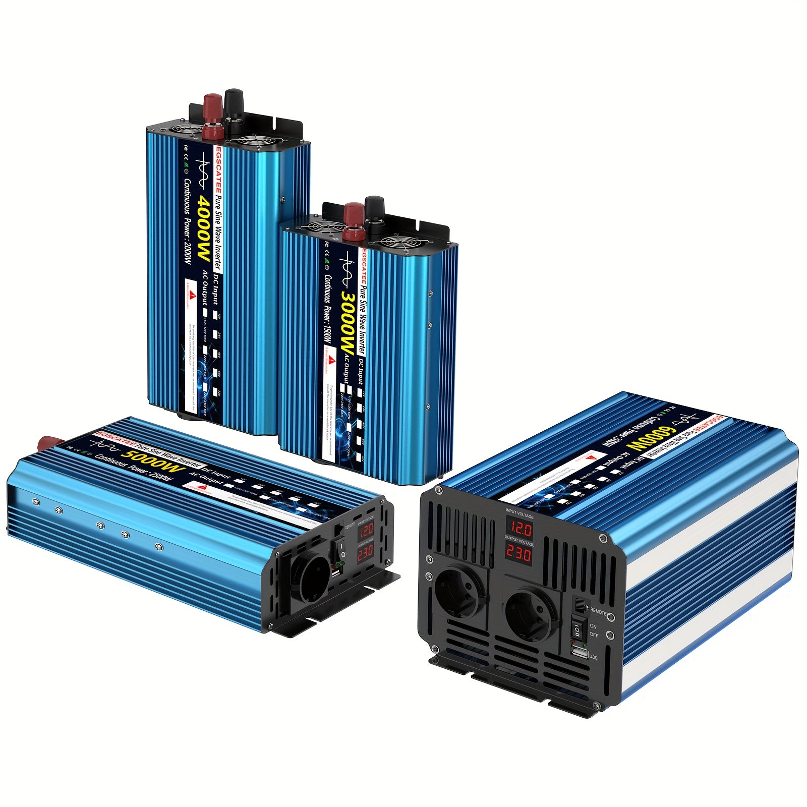 FLAMEZUM 3000W-6000W DC12V/24V zu 220V reiner Sinuswell-Wechselrichter mit LCD-Fernbedienung, EU-Steckdose und AC-Ausgang für Auto, Wohnmobil, Solarpanel - Kompaktes Design, keine Batterie erforderlich, Wechselrichter für Solarpanele, elektrische Upgrade