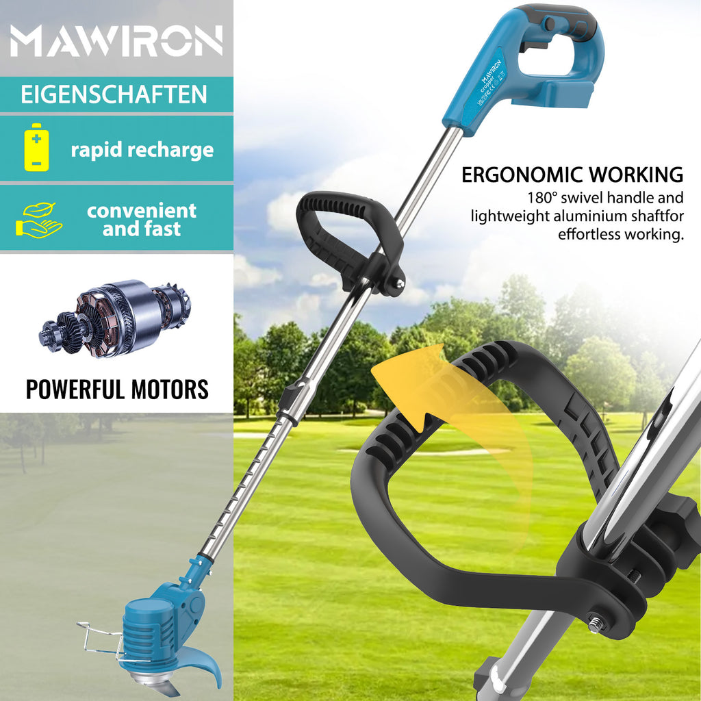 Cordless Strimmer with 2x Batteries,Garden Grass Trimmer, Electric Garden Strimmer with Metal Blades, 90° Head Rotation Brush Grass Trimmer for Cleaning Weeds Lawns