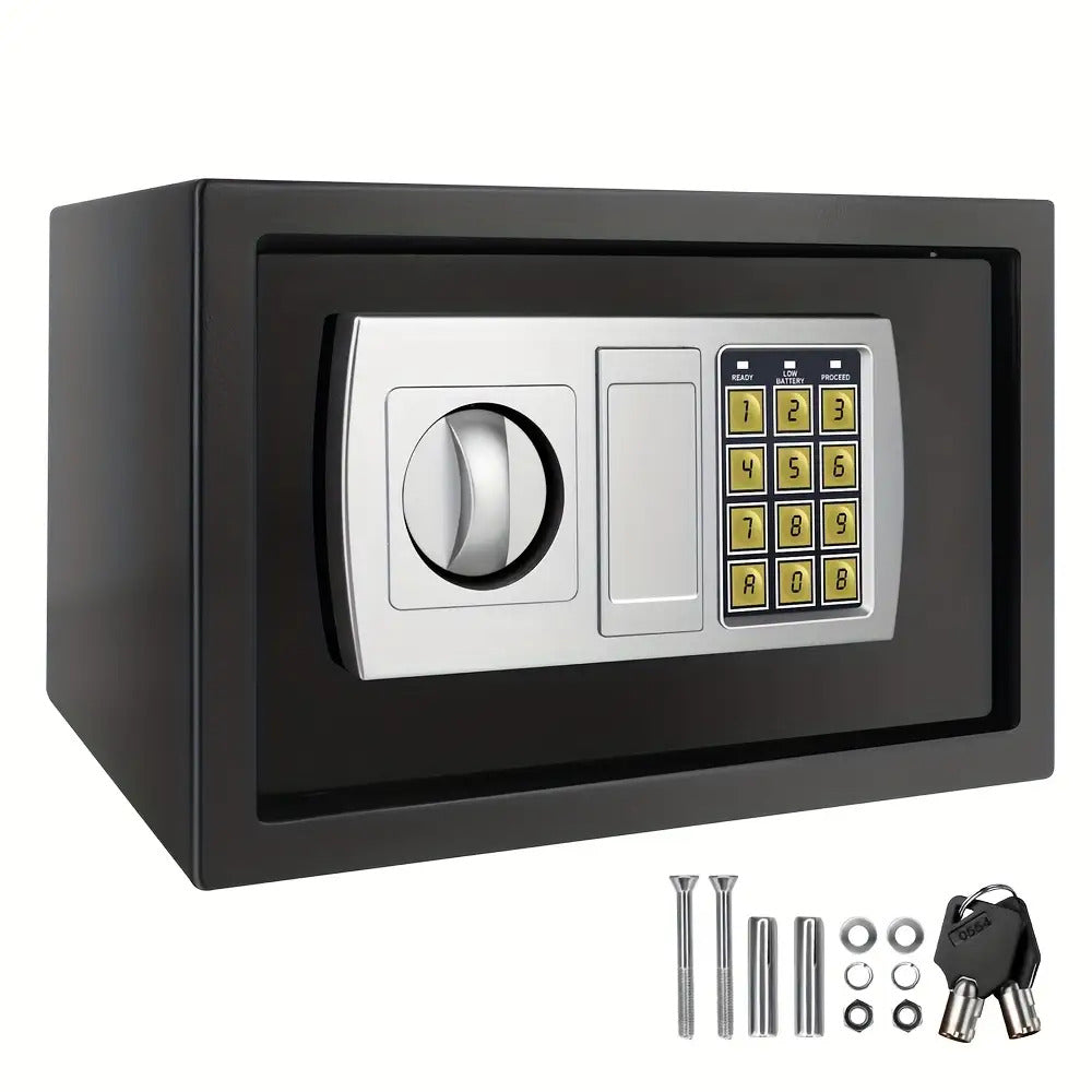 Sichere Heimsafes, Safe mit Digital-Tastatur, 8,5 L Elektronischer Sicherheitsschrank mit Schlüssel, Vollstahl-In-Wand-Heim- und Bürosafe, Grau