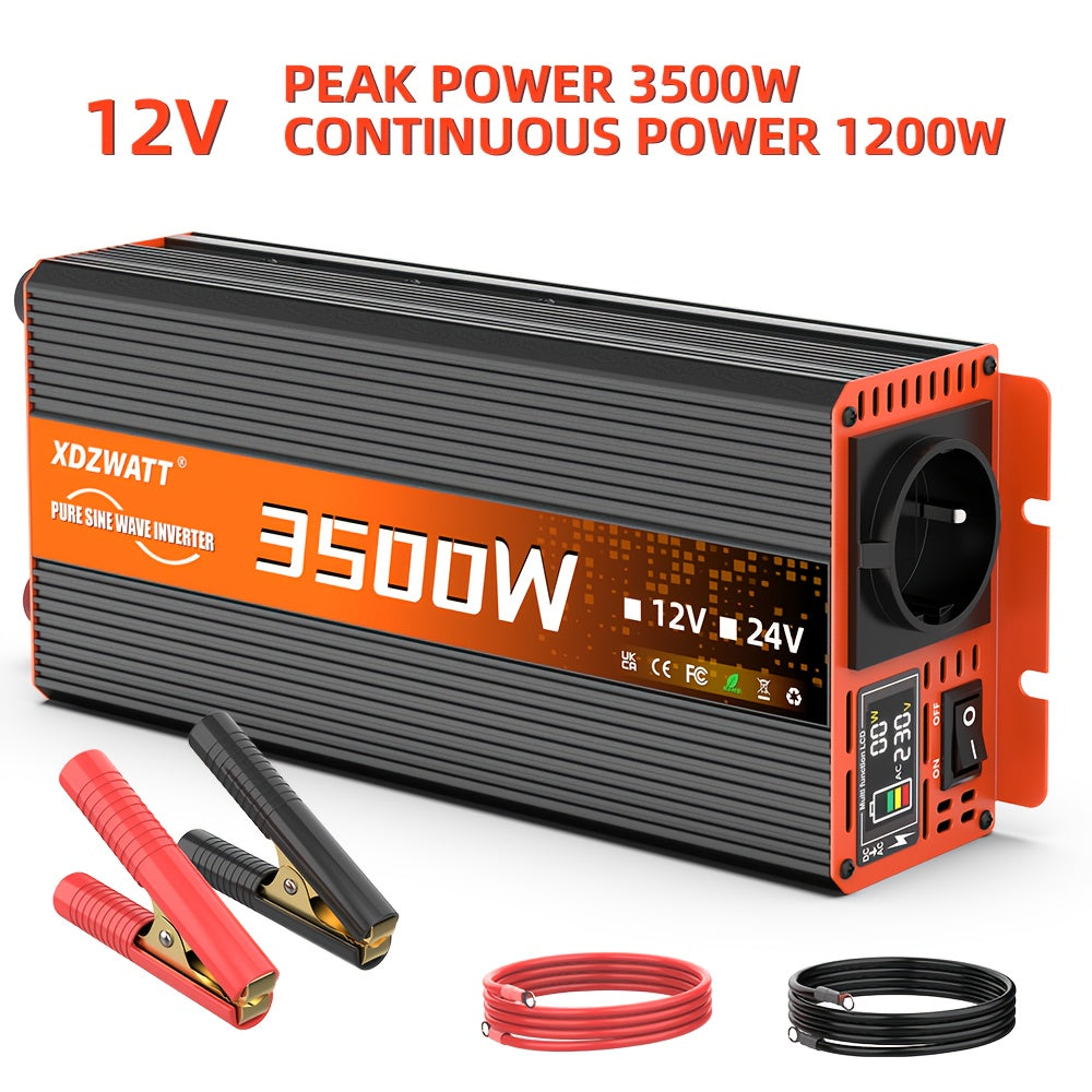 2500W 3500W 6000W Pure Sine Wave Power Inverter Voltage Converter DC12V To AC 220V With Smart LCD Display For Truck RV Home Solar System, Without Battery