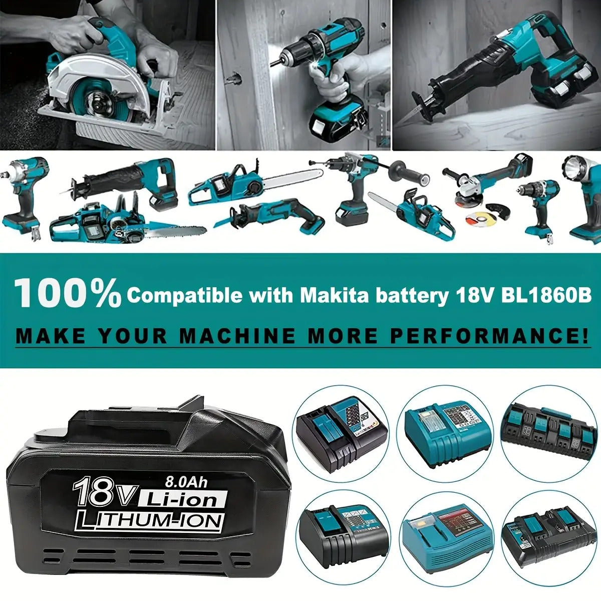 2PACK 8.0Ah 18V Ersatzakku für Makita 18V Lithium-Ionen-Akku Kompatibel mit 18 Volt BL1850B BL1840B BL1830B BL1835 BL1840 BL1850 BL1860 LXT400 Akku mit LED-Anzeige Akku-Werkzeug Akku
