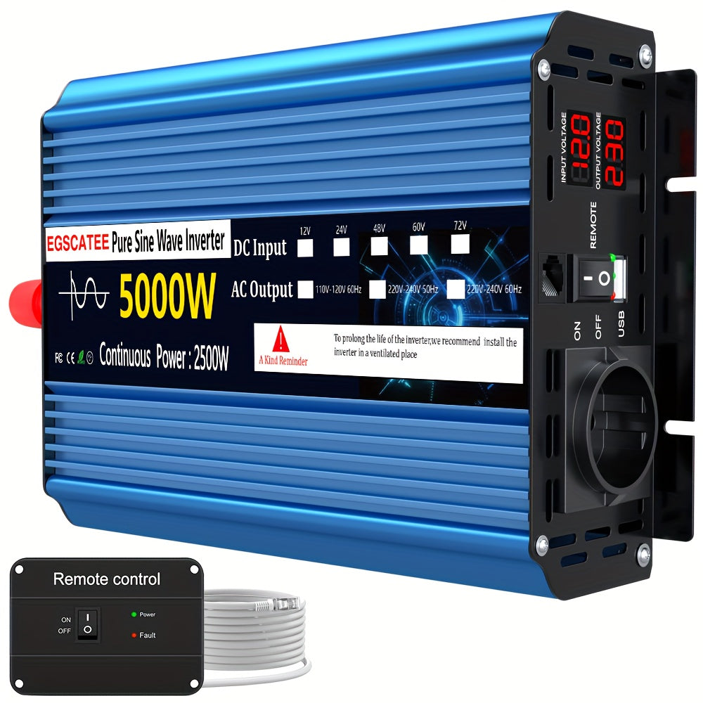 FLAMEZUM 3000W-6000W DC12V/24V to 220V Pure Sine Wave Inverter with LCD Remote Control, EU Socket & AC Output for Car, RV, Solar Panel - Compact Design, No Battery Needed, Inverter for Solar Panels, Vehicle Electrical Upgrade, Modern Electronics, Durable