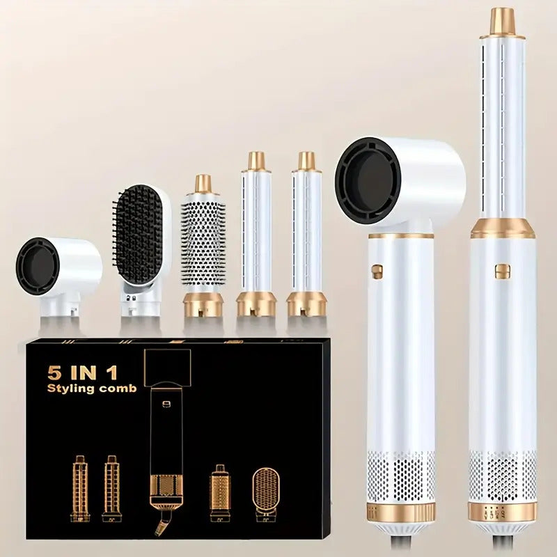 5-in-1 Heißer Haarbürste Multifunktionaler Haarstyler, Glätteisen Lockenstab Elektrischer Lockenwickler Bürste, EU Stecker, Haarstyling-Werkzeuge, Elegantes Styling-Tool, Metallisches Finish, Vielseitiges Styling-Tool, Modernes Styling-Tool, Langlebige Ko