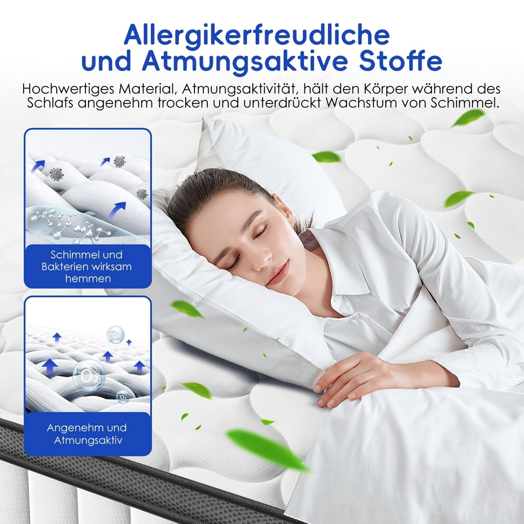 Gronfont Matratze 90x200/140x200cm, Höhe 25cm/22cm, Orthopädische 7-Zonen-Federkernmatratze mit Premium-Taschenfederung, Matratze inkl. Spannbetttuch, Härtegrad H3, Erwachsenenmatratze