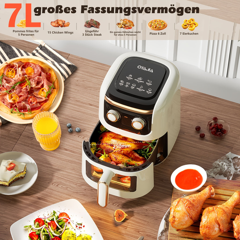 7L Air Fryer with Easy View Windows, Airfryer Adjustable Time&Temp ControlIdeal for 3-5 People Quick Heals Snack in Minutes, Compact Size Space-Saving with Nonstick Basket