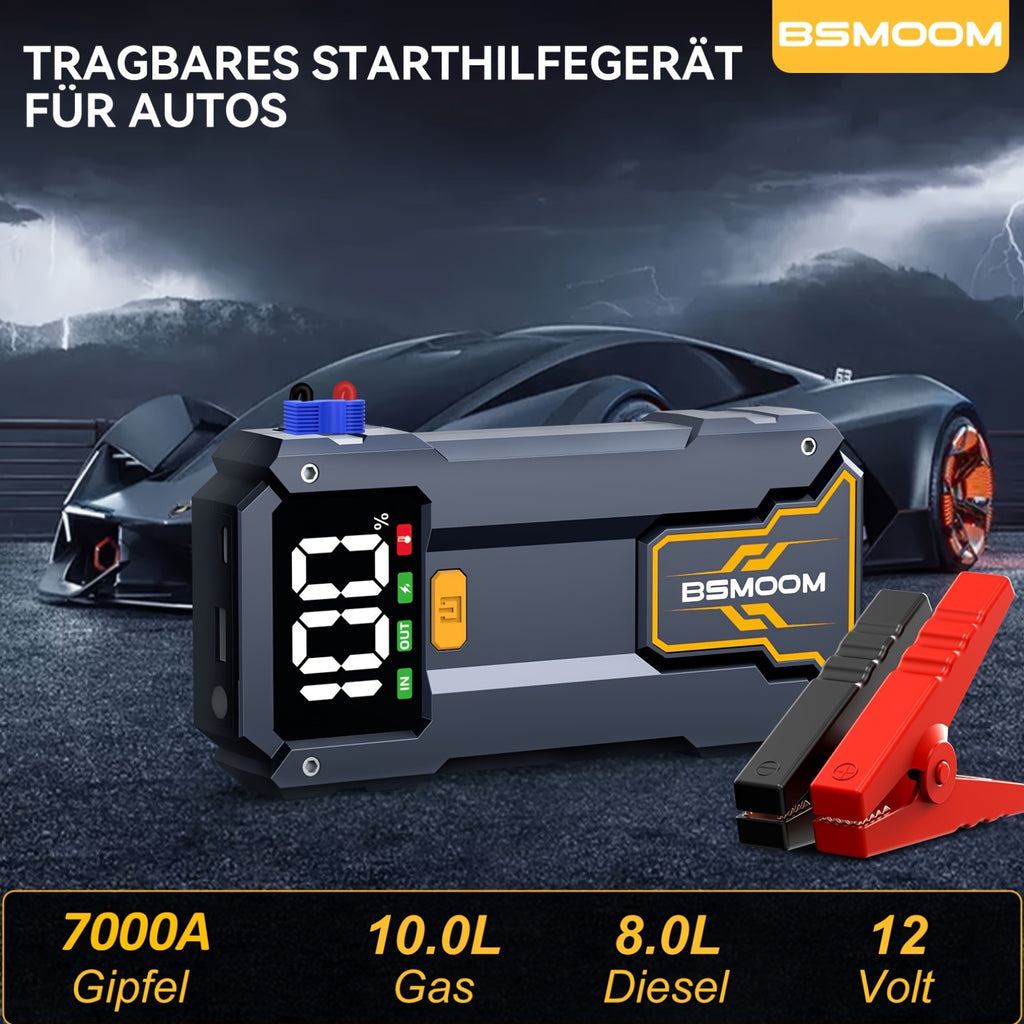 7000A Auto Starthilfe mit LED-Taschenlampe, großem LCD-Bildschirm, 12V Auto Notbatterie Booster Pack, Starthilfebox, tragbares Ladegerät, Powerbank
