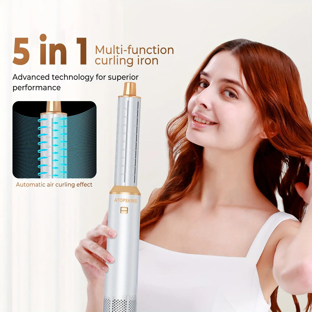 5-in-1 Heißer Haarbürste Multifunktionaler Haarstyler, Glätteisen Lockenstab Elektrischer Lockenwickler Bürste, EU Stecker, Haarstyling-Werkzeuge, Elegantes Styling-Tool, Metallisches Finish, Vielseitiges Styling-Tool, Modernes Styling-Tool, Langlebige Ko