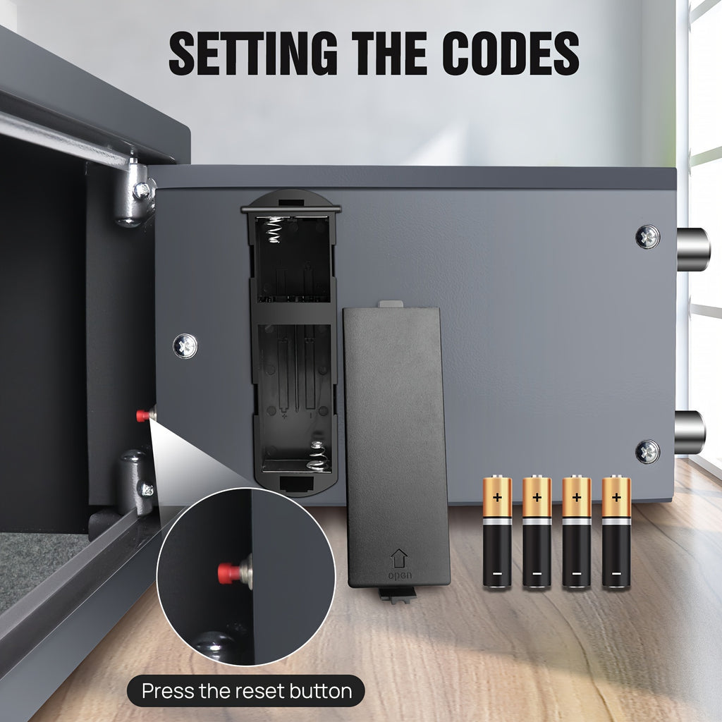 Sichere Heimsafes, Safe mit Digital-Tastatur, 8,5 L Elektronischer Sicherheitsschrank mit Schlüssel, Vollstahl-In-Wand-Heim- und Bürosafe, Grau