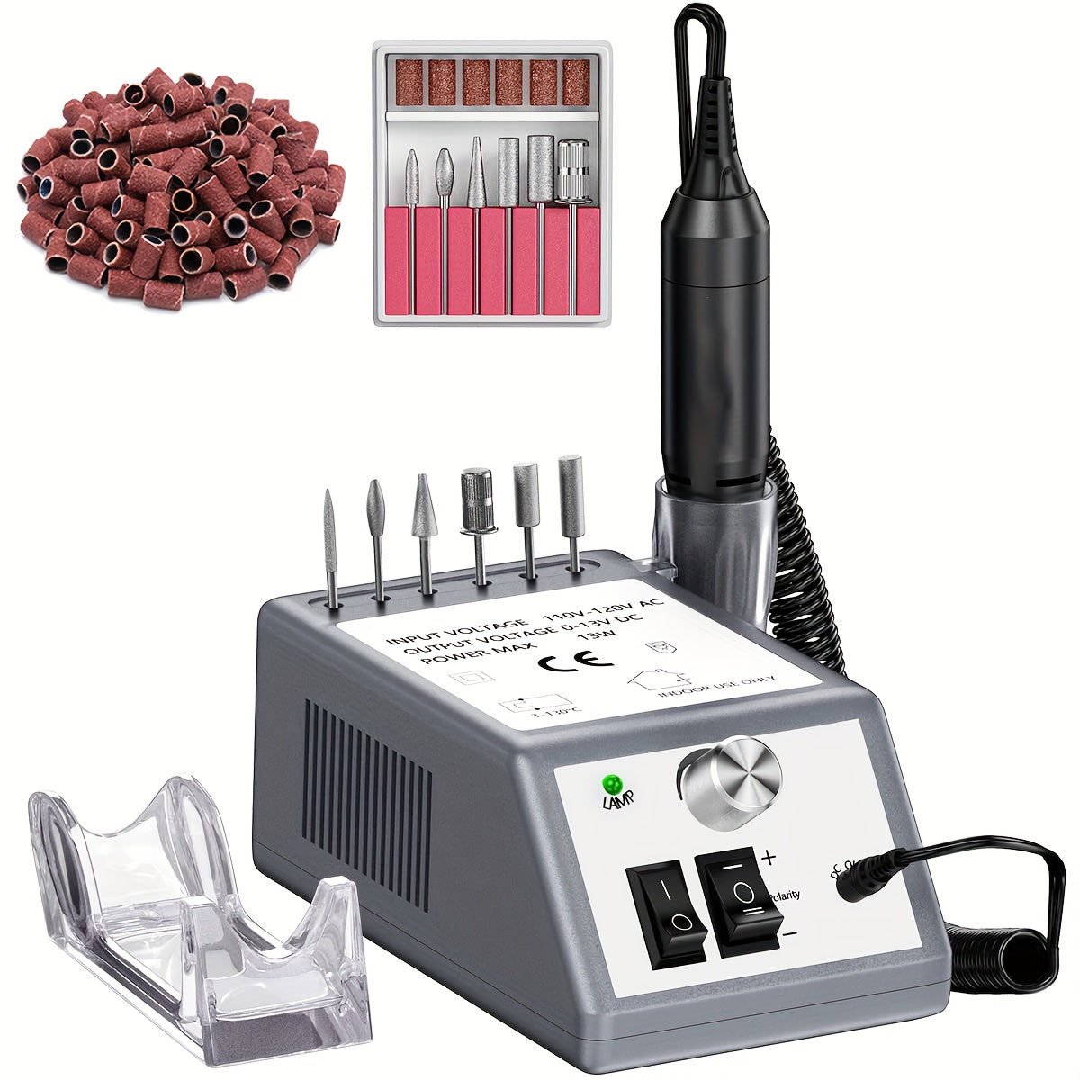 Professionelles Acryl-Nagelset mit elektrischem Nagelbohrer mit 20000 U/min zum Feilen von Nägeln, geeignet zum Entfernen von Gel-Nagellack, wird mit 1 Packung Schleifbändern geliefert.