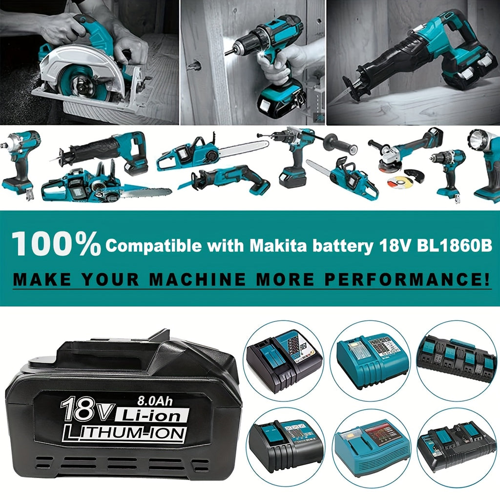 2PACK 8.0Ah 18V Ersatzakku für Makita 18V Lithium-Ionen-Akku Kompatibel mit 18 Volt BL1850B BL1840B BL1830B BL1835 BL1840 BL1850 BL1860 LXT400 Akku mit LED-Anzeige Akku-Werkzeug Akku