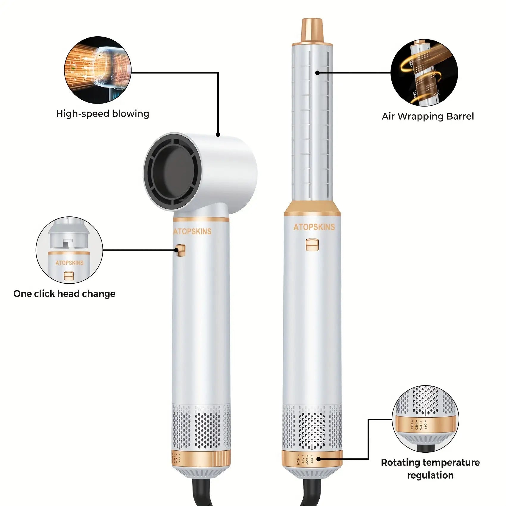 5-in-1 Heißer Haarbürste Multifunktionaler Haarstyler, Glätteisen Lockenstab Elektrischer Lockenwickler Bürste, EU Stecker, Haarstyling-Werkzeuge, Elegantes Styling-Tool, Metallisches Finish, Vielseitiges Styling-Tool, Modernes Styling-Tool, Langlebige Ko