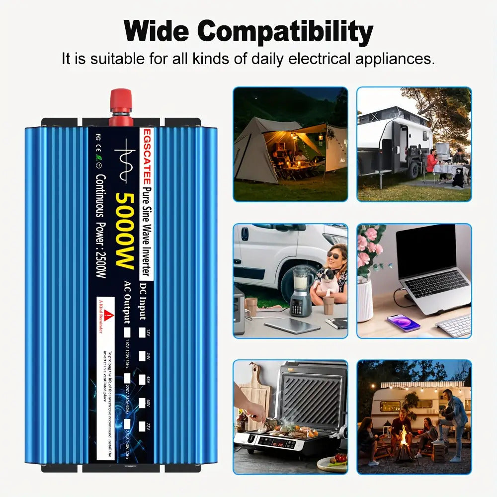 FLAMEZUM 3000W-6000W DC12V/24V zu 220V reiner Sinuswell-Wechselrichter mit LCD-Fernbedienung, EU-Steckdose und AC-Ausgang für Auto, Wohnmobil, Solarpanel - Kompaktes Design, keine Batterie erforderlich, Wechselrichter für Solarpanele, elektrische Upgrade