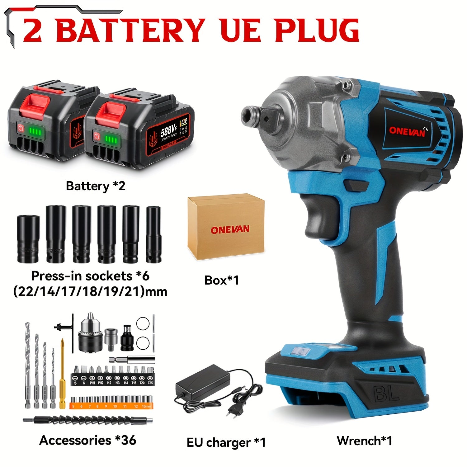 700N.m Brushless Electric Wrench, 1/2 Inch Screwdriverless Electric Drill Set, 4 Adjustable Gears For Car Repair, Furniture And Scaffolding Installation, Compatible With ONEVAN Batteries, Power Tool Gift For Husband