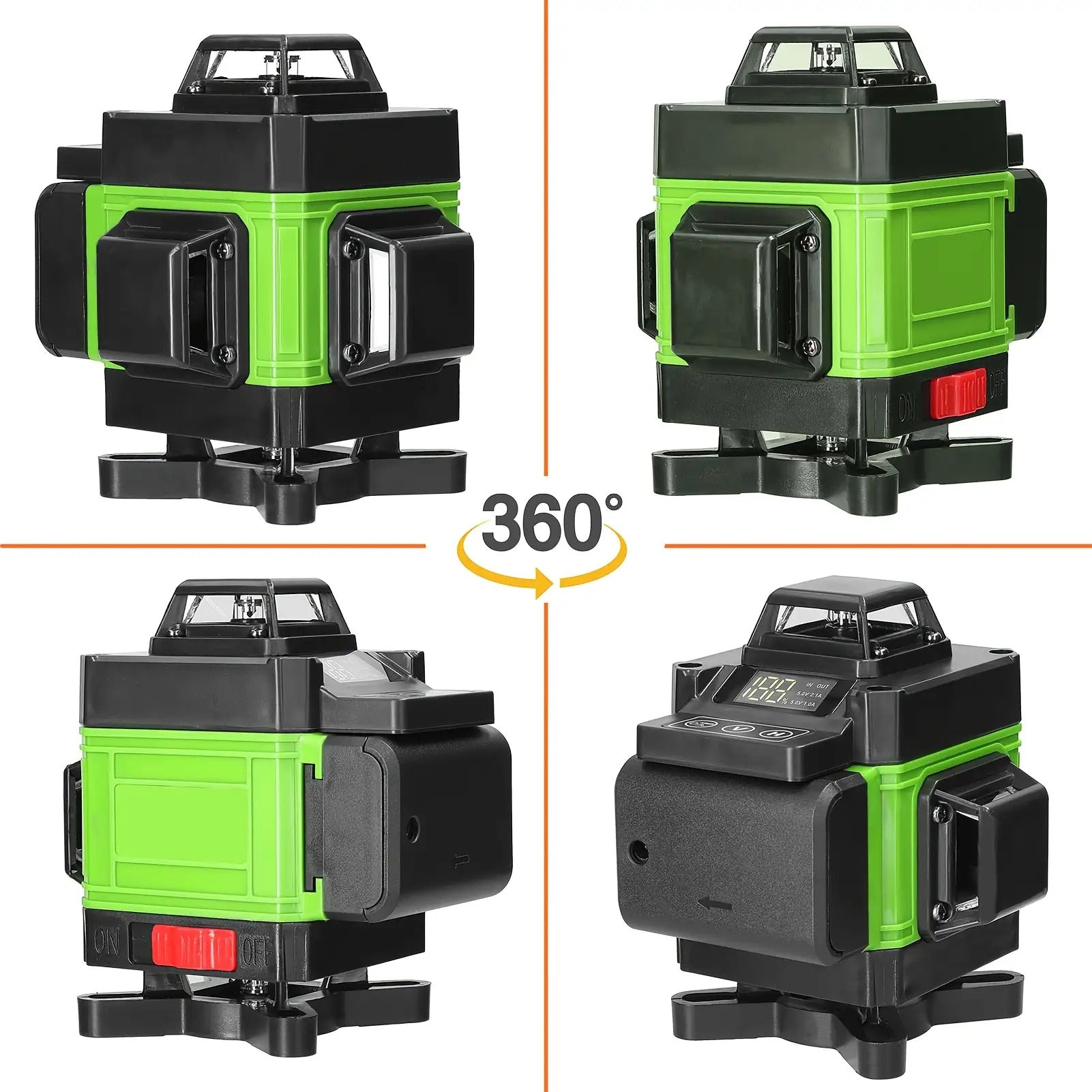 LiXada 4D 16-Linien Laser-Nivelliergerät mit 3° Selbstnivellierung, 2 Stück, 2400mAh USB-Aufladbarer Lithium-Akku, inkl. optionalem 1,2m höhenverstellbarem Legestativ aus Metalllegierung