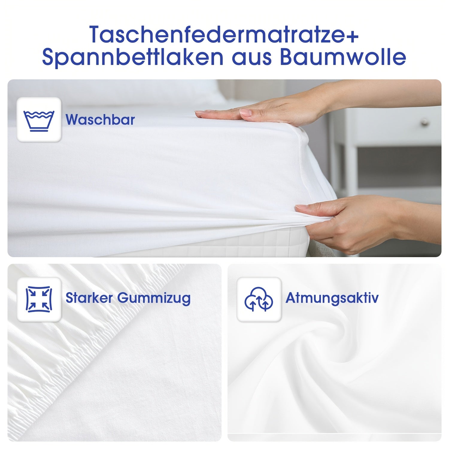Gronfont Matratze 90x200/140x200cm, Höhe 25cm/22cm, Orthopädische 7-Zonen-Federkernmatratze mit Premium-Taschenfederung, Matratze inkl. Spannbetttuch, Härtegrad H3, Erwachsenenmatratze