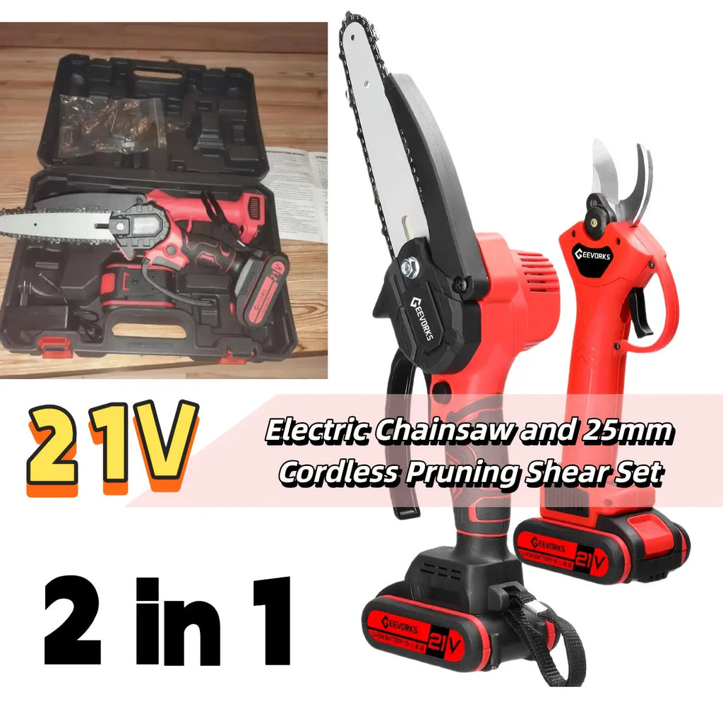 21V 4-Zoll Gartensäge und 21V 25mm Elektrische Gießerschere Set, Leichtgewicht und Tragbar – Ideal zum Beschneiden, Holzspalten, Schneiden oder Trimmen von Ästen in Obstgärten und Weinbergen