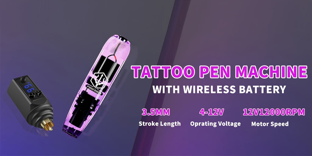 POSEIDON Tattoo-Maschinen-Set Komplettset mit 20 Tätowier-Nadeln, 1500mAh Akku, kabellose Tätowiermaschine inklusive 11 Tinten – Perfekt für Anfänger und professionelle Künstler