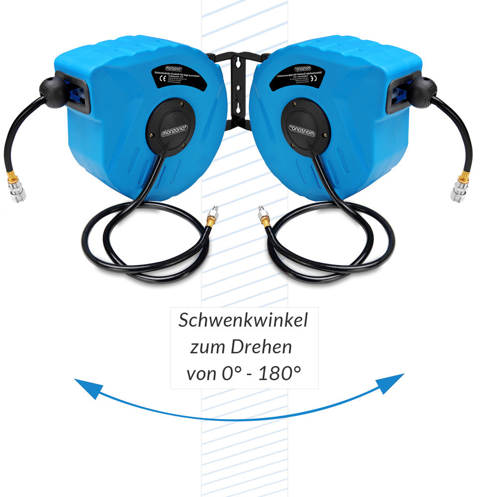 MONZANA® Druckluft Schlauchtrommel 10m+1m Automatischer Einzug 3/8 Zoll Anschluss 12 bar Ø12mm Automatik Schlauchaufroller Druckluftschlauch Wandhalterung
