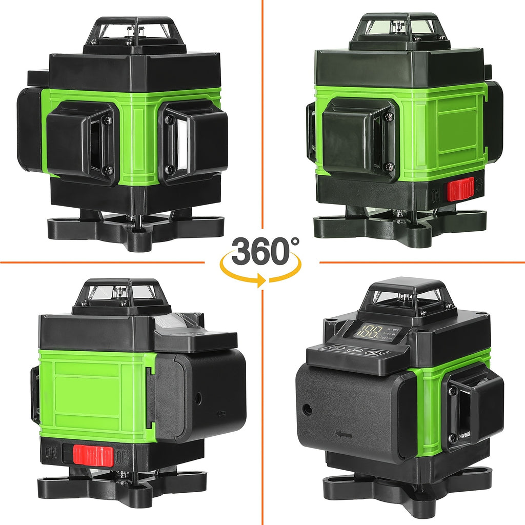 LiXada 4D 16-Linien Laser-Nivelliergerät mit 3° Selbstnivellierung, 2 Stück, 2400mAh USB-Aufladbarer Lithium-Akku, inkl. optionalem 1,2m höhenverstellbarem Legestativ aus Metalllegierung