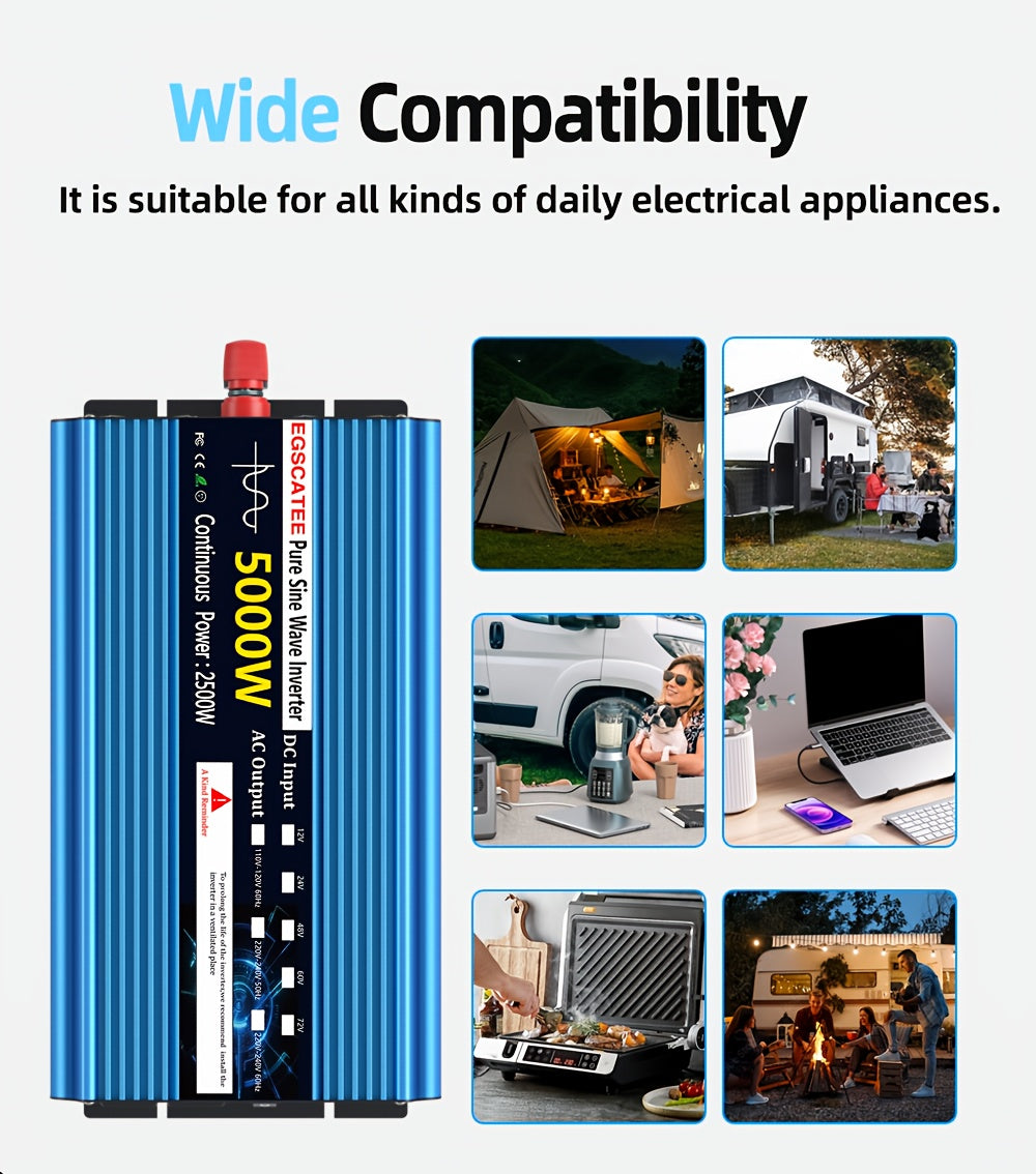 FLAMEZUM 3000W-6000W DC12V/24V zu 220V reiner Sinuswell-Wechselrichter mit LCD-Fernbedienung, EU-Steckdose und AC-Ausgang für Auto, Wohnmobil, Solarpanel - Kompaktes Design, keine Batterie erforderlich, Wechselrichter für Solarpanele, elektrische Upgrade
