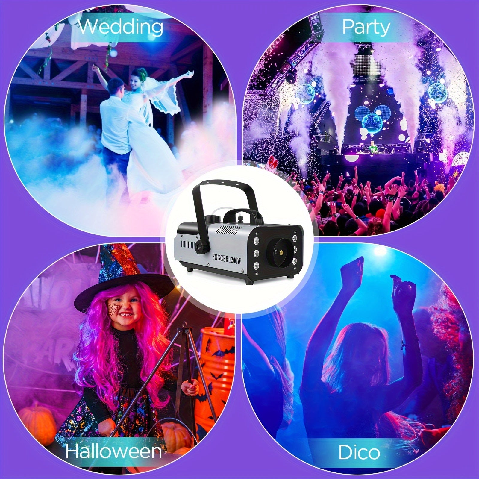 1200W Nebelmaschine mit RGB 6-LED-Beleuchtung, Rauch- und Nebelgenerator für Bühneneffekte | Professionelle Bühnenausrüstung für Theater, Heimunterhaltung, Halloween-Partys, DJs, Nachtclubs und Hochzeiten