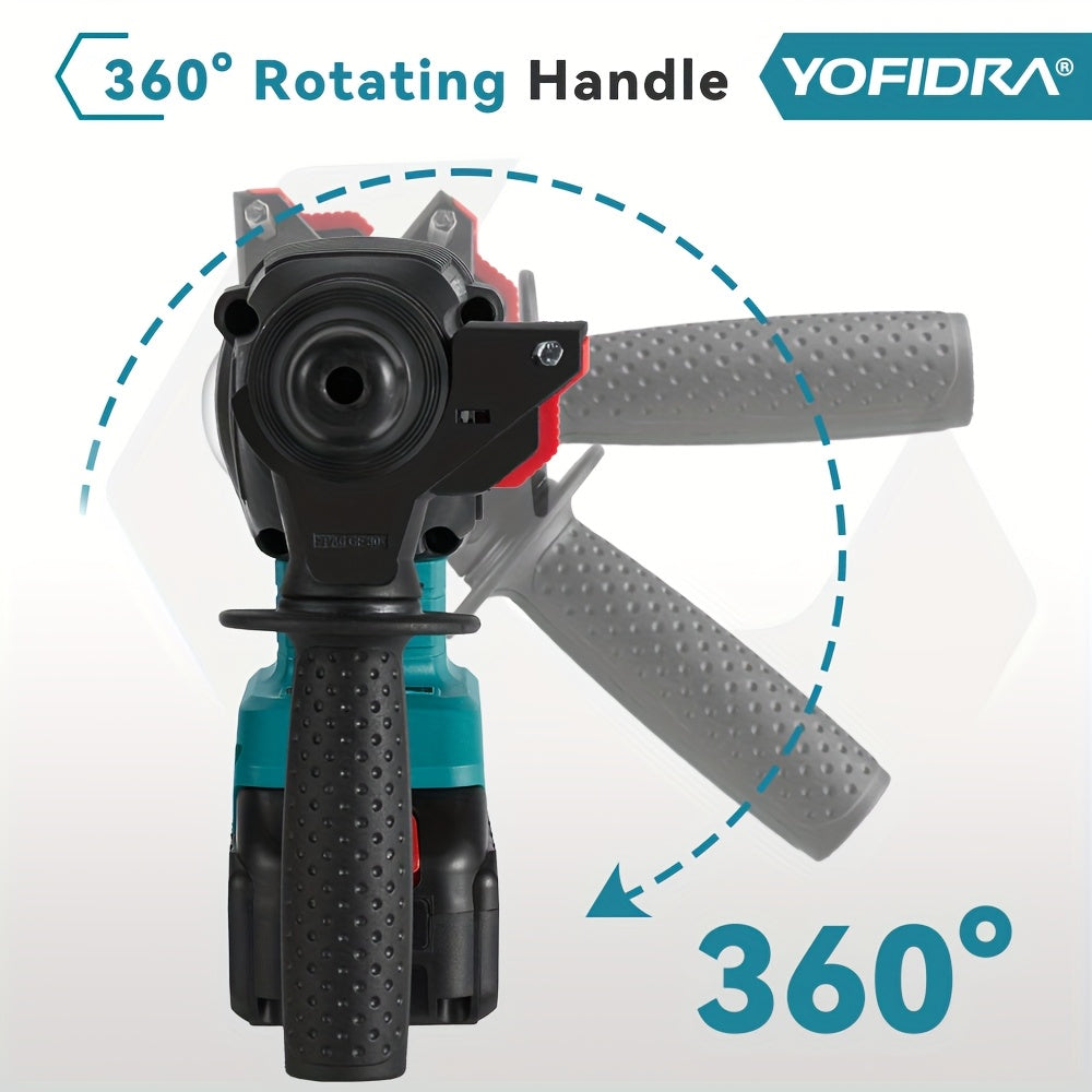 Brushless Elektro-Hammerbohrer, 26mm mit Bohrer, 4-Gang Akku-Schlagbohrmaschine für Beton, Stahl und Holz, kompatibel mit YOFIDRA-Akku