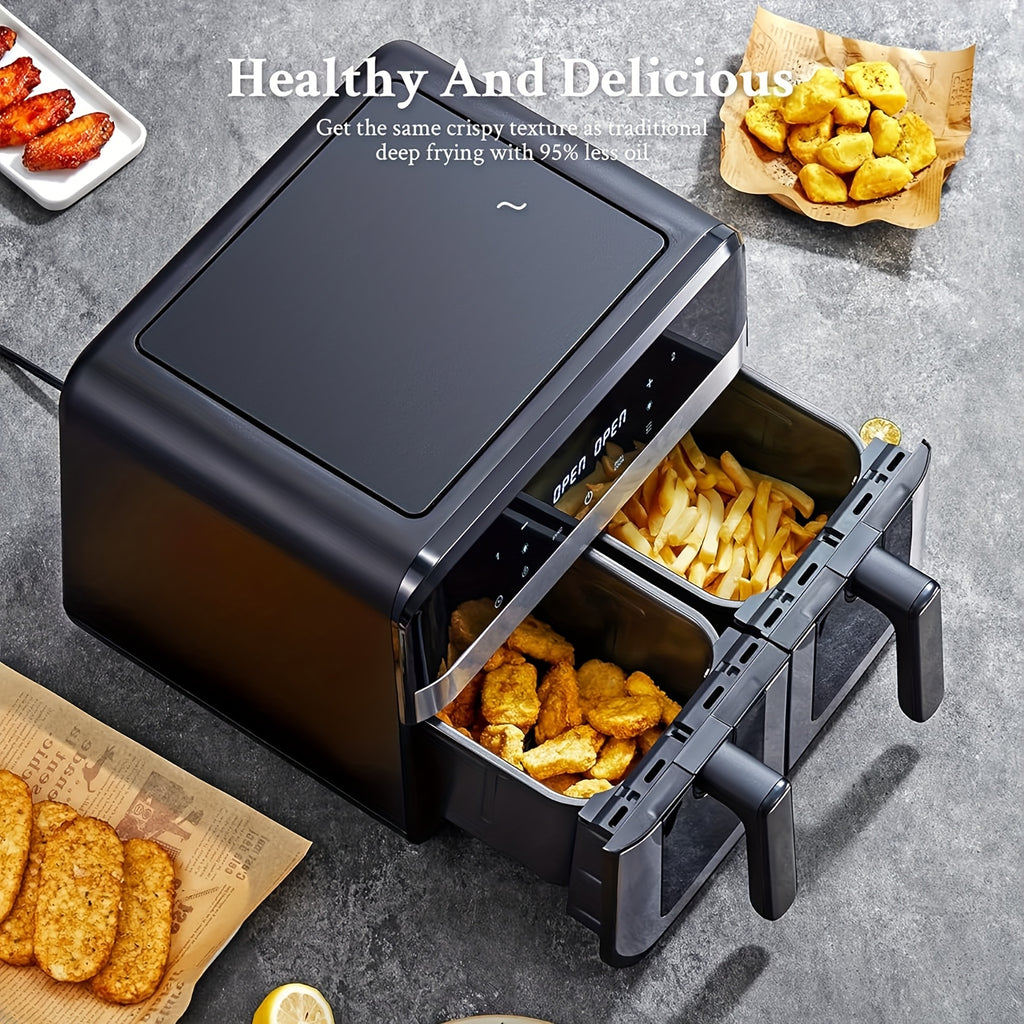 9L Doppel-Luftfritteuse mit Sichtfenster, 8 Kochvorsätze, Touchscreen, LED-Display, Digitale Zonenluftfritteuse mit Kochbuch, Timer & Temperaturkontrolle, Antihaftbeschichtet