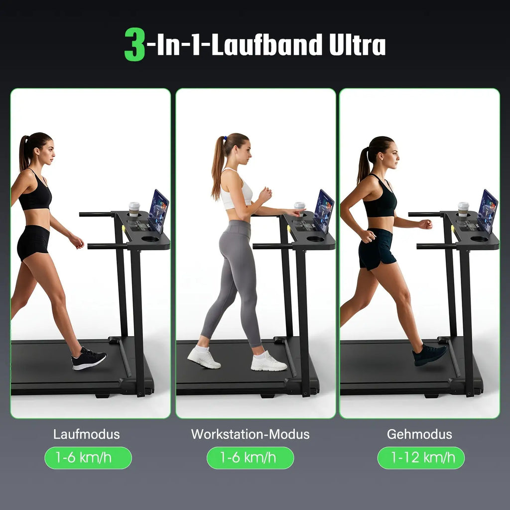 2-in-1 Faltbarer Laufband, Heim-Laufband, 2.0HP Spitzen-DC-Motor, 1-12KM/H Geschwindigkeitsanpassung, LED-Vierseitiges Display 12 voreingestellte Programme + Dreifachmodus-Umschaltung Musiklautsprecher, Breiter Laufbahn, Heim-Fitnessgerät, Heim-Falten, Oh