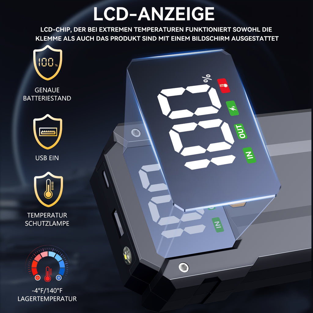 7000A Auto Starthilfe mit LED-Taschenlampe, großem LCD-Bildschirm, 12V Auto Notbatterie Booster Pack, Starthilfebox, tragbares Ladegerät, Powerbank