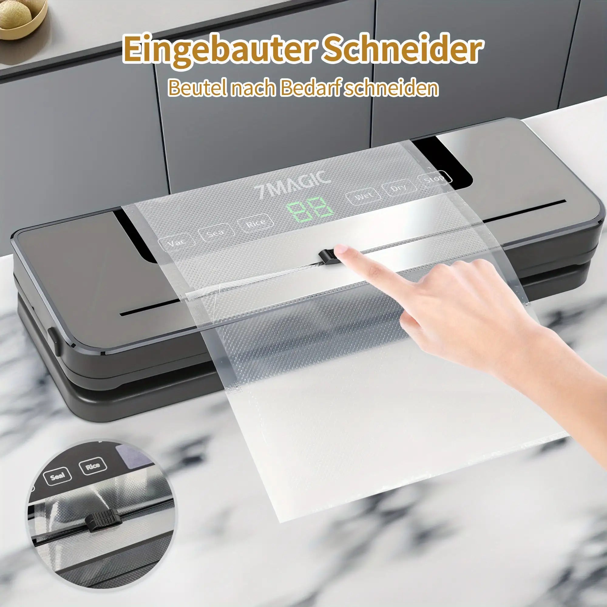 Vakuumiergerät mit 20 Vakuumbeuteln, 80KPA für Trocken- und Nasskonservierung, Automatisches Versiegelungssystem – Schnelle Kompakte Lebensmittelverpackungsmaschine, Multifunktionaler Kraft-Versiegler zur Frischhalteaufbewahrung