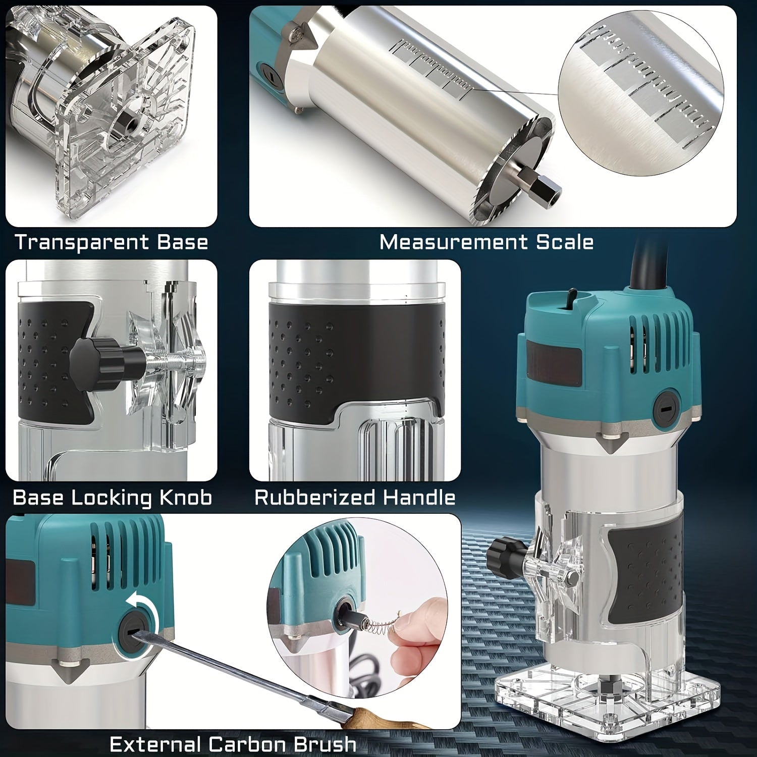 30000 U/min, 800 W Holzfräsmaschine für Schnitzen, Fräsen, Trimmen, Rillen, 1/4 Zoll Spannfutter + präzise Tiefenverstellung, elektrischer Holzschneider, Tischler-Elektrowerkzeug, Fräser-Set (15 Stk.), geeignet für DIY