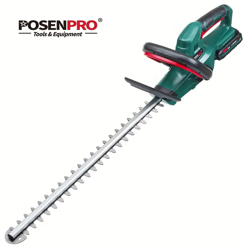 POSENPRO 20V Akku-Gehölztrimmer mit 52 cm Klingenlänge & 15 mm Zahnabstand - 2,0 Ah Lithium-Ionen-Akku, 1H Schnellladegerät, ergonomischer Griff für hohe Hecken und Sträucher – EU-Stecker Gartengeräte, effizientes Design, langlebige Konstruktion