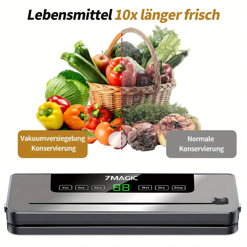 Vakuumiergerät mit 20 Vakuumbeuteln, 80KPA für Trocken- und Nasskonservierung, Automatisches Versiegelungssystem – Schnelle Kompakte Lebensmittelverpackungsmaschine, Multifunktionaler Kraft-Versiegler zur Frischhalteaufbewahrung