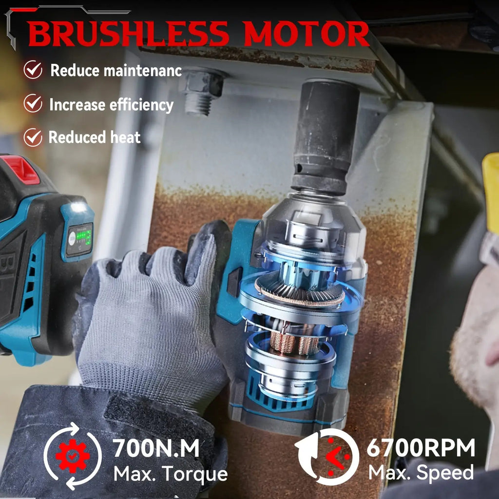 700N.m bürstenloser elektrischer Schraubenkopf, 1/2 Zoll Schraubendreherlose elektrische Bohrmaschinen-Set, 4 einstellbare Gänge für Auto-Reparaturen, Möbel- und Gerüstinstallationen, kompatibel mit ONEVAN-Batterien, Power-Tool-Geschenk für den Ehemann