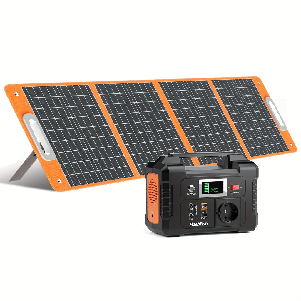 Solar Generator with Solar Panel Included, Flashfish 200W Portable Power Station + 60W Solar Panel, 200W AC Outlets, 151Wh/40800mAh Backup Battery for Home/RV/Camping Power Outage