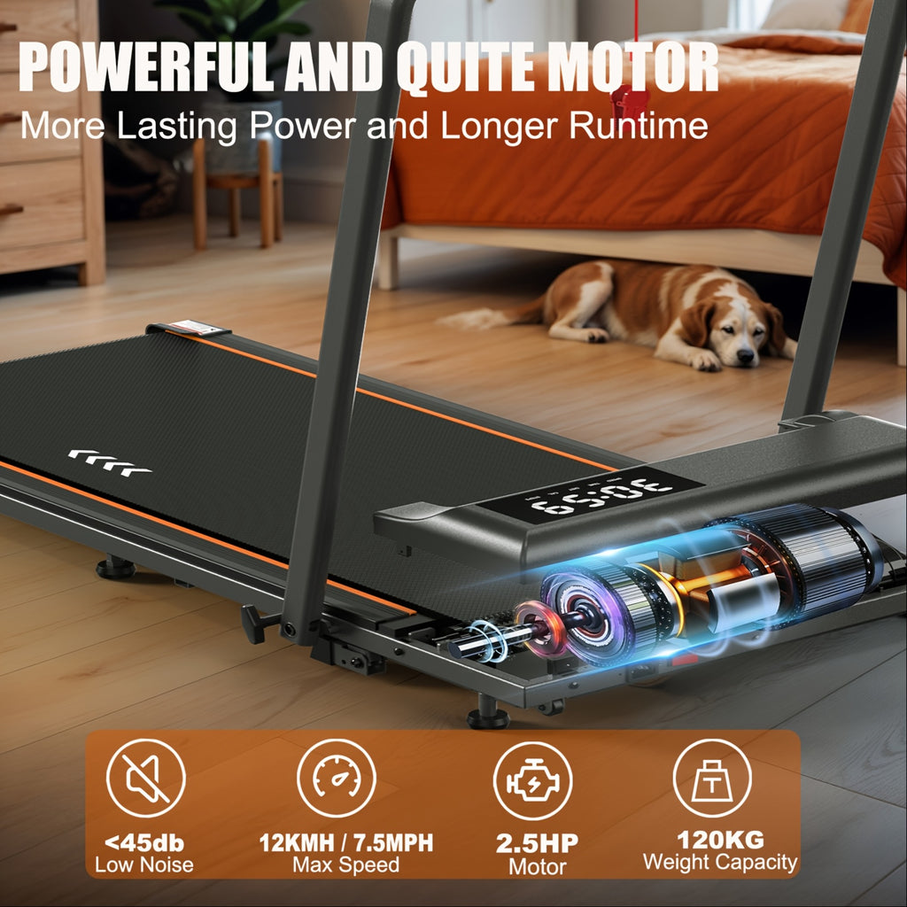 MetallMatic Laufband für Zuhause – Walking Pad mit 2,25 PS Motor, 100 kg Tragkraft, Geschwindigkeit 1-6 km/h, Neigungsfunktion, 7-Schicht-Lauffläche, Montage nicht erforderlich