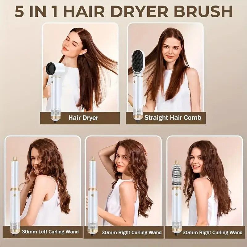5-in-1 Heißer Haarbürste Multifunktionaler Haarstyler, Glätteisen Lockenstab Elektrischer Lockenwickler Bürste, EU Stecker, Haarstyling-Werkzeuge, Elegantes Styling-Tool, Metallisches Finish, Vielseitiges Styling-Tool, Modernes Styling-Tool, Langlebige Ko