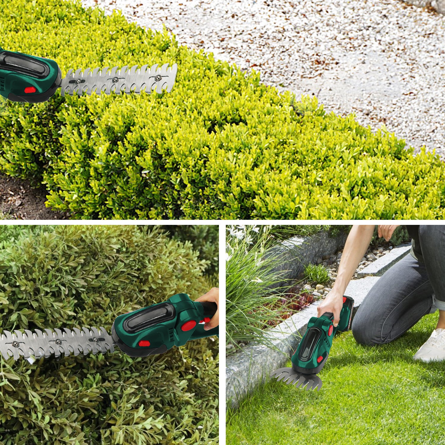 1 Set 24V Elektrischer Heckenmesser mit Akku, Haushalts 2-in-1 Gras- und Strauchschneider, 90° verstellbar, kabelloser wiederaufladbarer Strauchschneider, Unkraut- und Gartenschnitt für Rasen und Garten