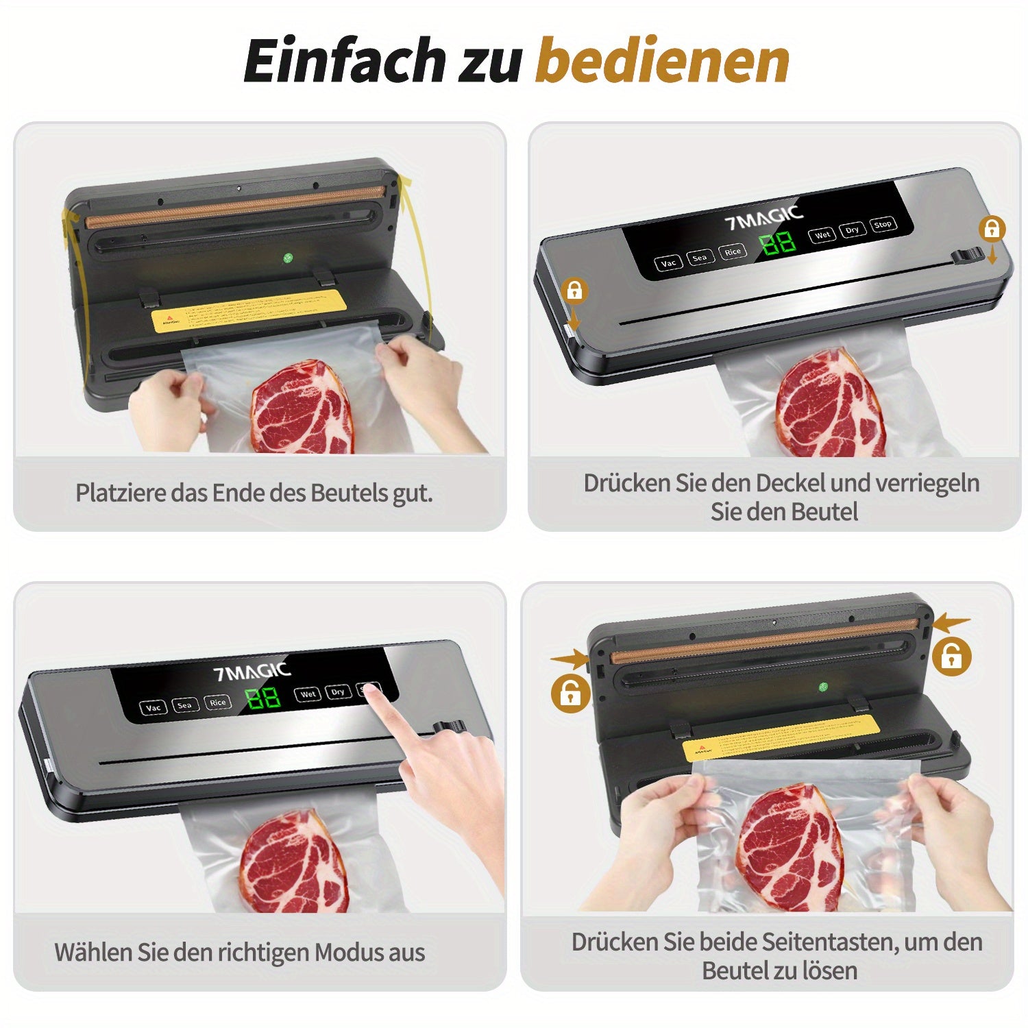 Vakuumiergerät mit 20 Vakuumbeuteln, 80KPA für Trocken- und Nasskonservierung, Automatisches Versiegelungssystem – Schnelle Kompakte Lebensmittelverpackungsmaschine, Multifunktionaler Kraft-Versiegler zur Frischhalteaufbewahrung