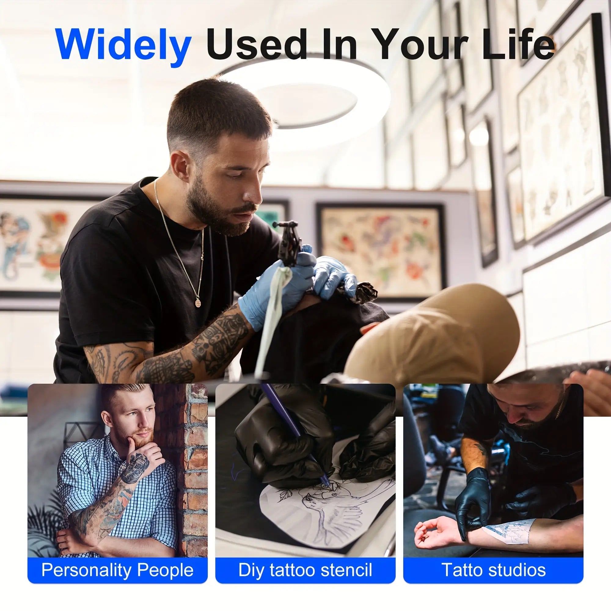 Tragbarer Tintenloser Drucker, Reise-Drahtloser Drucker, Thermischer Tattoo-Druckmaschine, Unterstützt A4 und US-Letter-Thermopapier, Kompatibel mit Smartphones und Laptops, Ideal für Business, Reisen, Büro & Zuhause