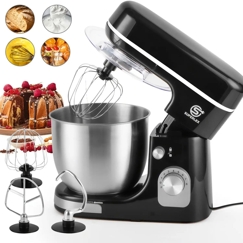 SUPERLEX 3-in-1 Standmixer 5L mit 8 Geschwindigkeiten, Küchenmaschine mit Pulsfunktion, Teighaken, Schneebesen und Rührbesen für Kuchen und Brot, 1300W [Energieklasse A+++